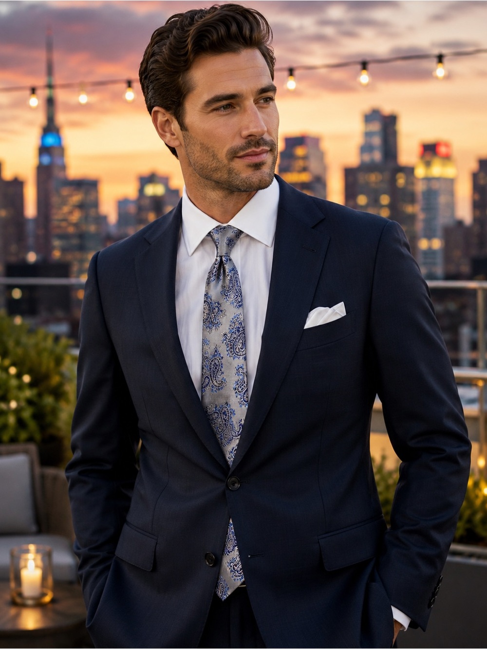 Jos A Bank Silk Paisley Tie Silver Blue Executive Collection